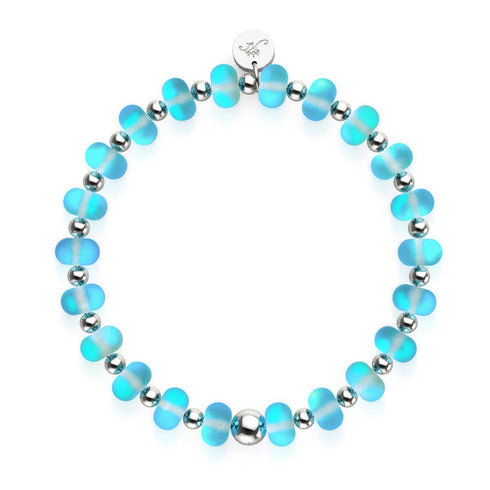 Aigue-marine | Argent | Bracelet Macaron en Verre Sirène